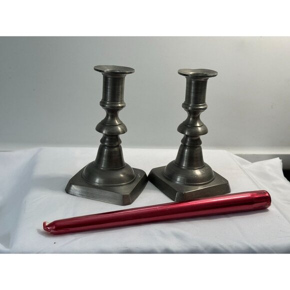 Colonial Casting Co. Pewter Candle Holders Pair - Picture 3 of 4